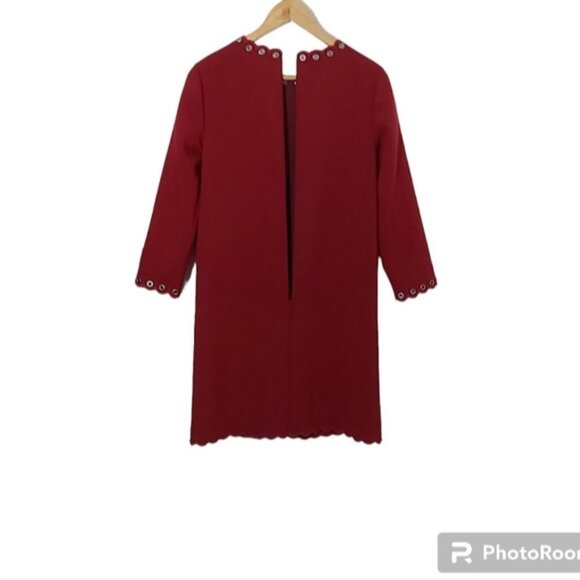 KATE SPADE Red Scalloped Grommet Trim Shift Dress Women's Size 2 - Picture 11 of 16